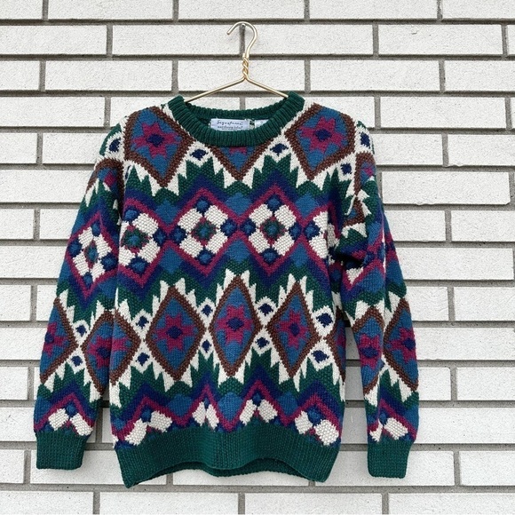 Vintage Signatures Northern Isles Hand Knitted Wool Geometric Southwest Sweater - Picture 1 of 10